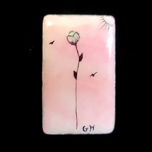 Exquisite vintage pink enamel brooch signed  -   Flowers, birds, and sun